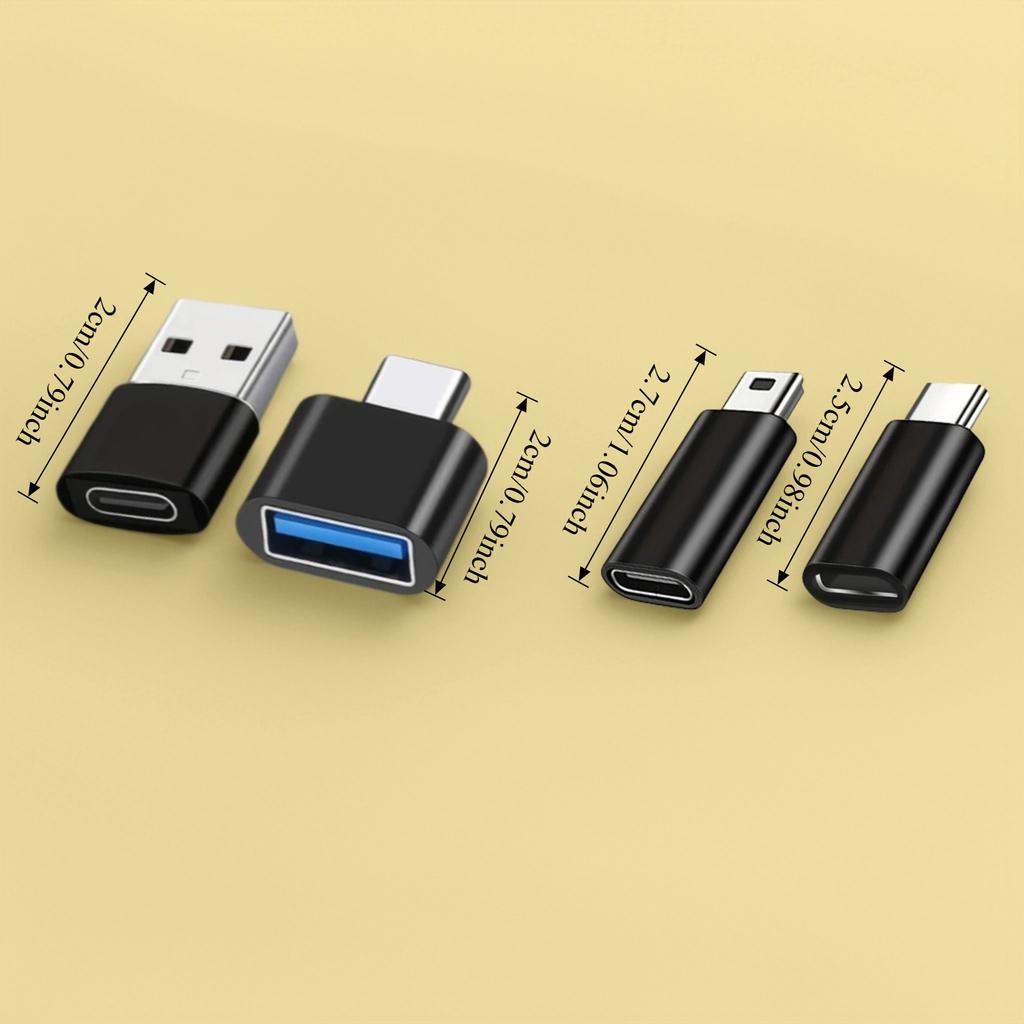 4-in-1 USB C Adapter Kit – USB-C To USB-A Male & Female, Mini USB To Type-C, Lightning, OTG Travel Set (4/8 Pack)