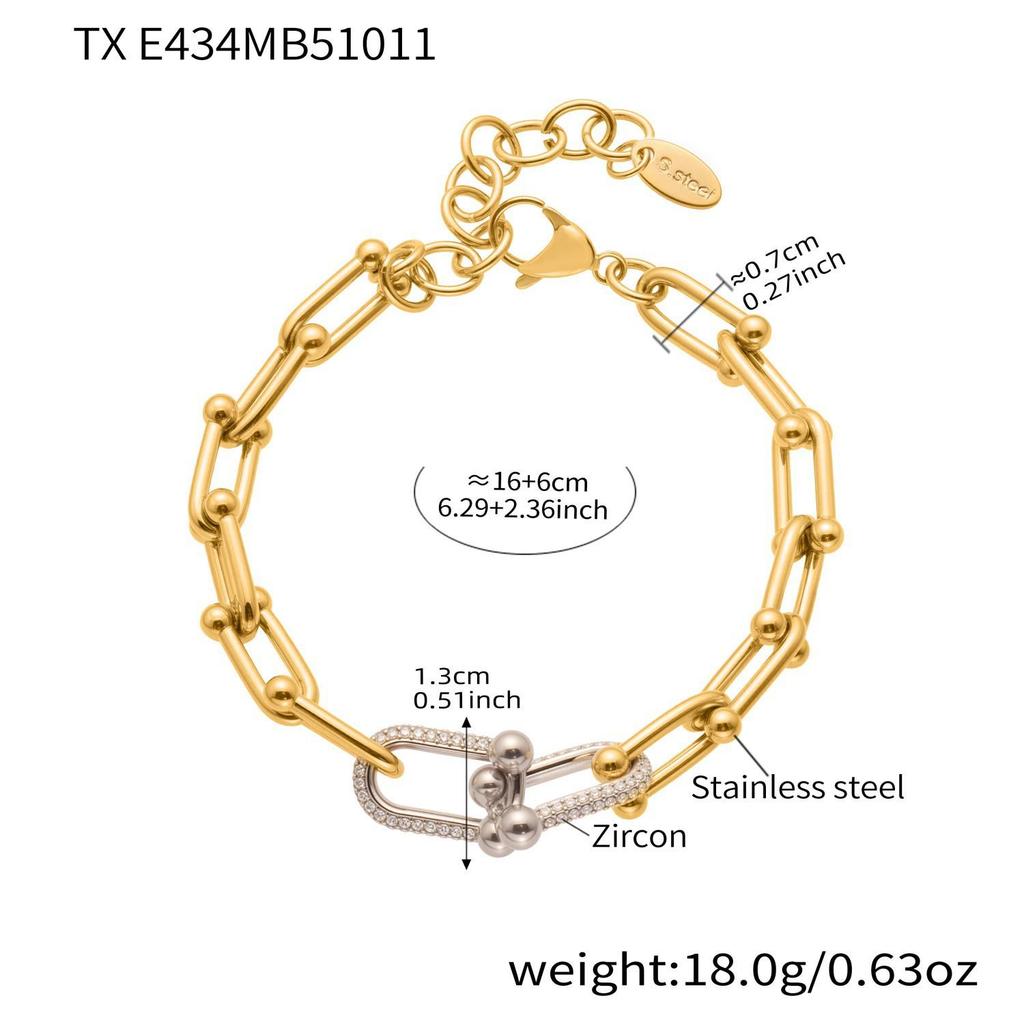 Qiong Yao U-förmiges vergoldetes Edelstahl-Schmuckset: Zirkonia Ohrringe, Halskette & Armband.
