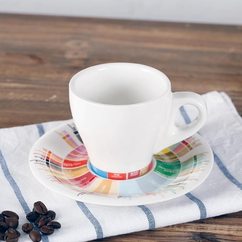 

170ml /280m/320mll Thick Body Ceramic Tulip Latte Cup Coffee Cappuccino Cup and Saucer In Flavor Wheel Design Barista Cup Saucer