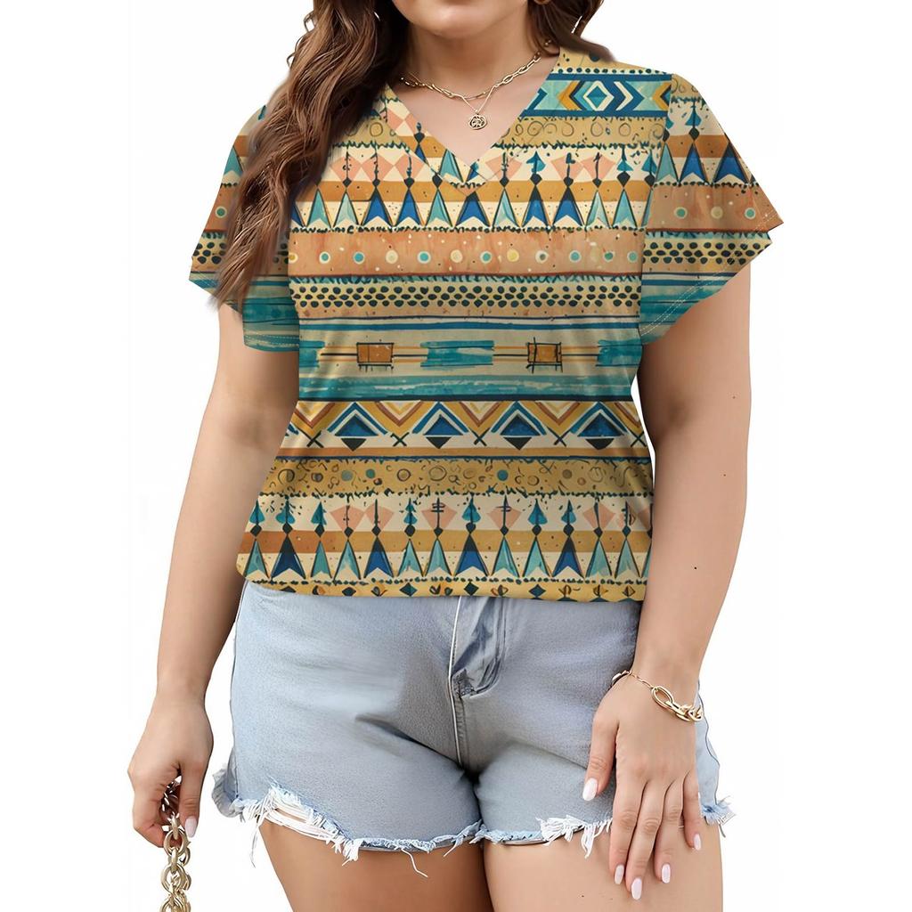 Damenmode Lässig Bedrucktes V-Ausschnitt Kurzarm Oversized T-Shirt Top