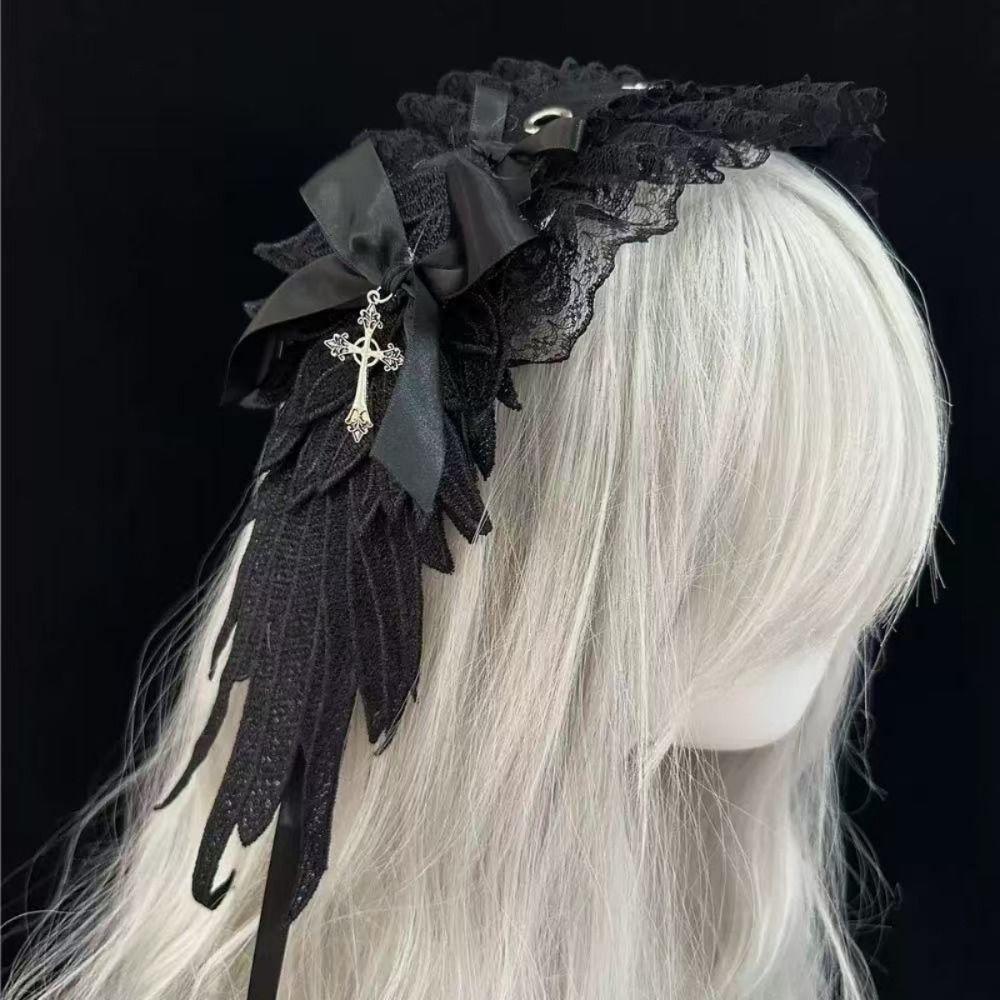 Rivet Lolita Wings Lace Headband Y2k Lolita Hair Clip Cute Ruffled Hairband  Cosplay