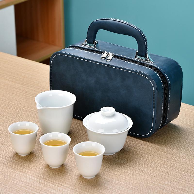 Dehua High-end White Porcelain Kung Fu Tea Set Portable Set Gift Box Business Accompanying Hand Gift