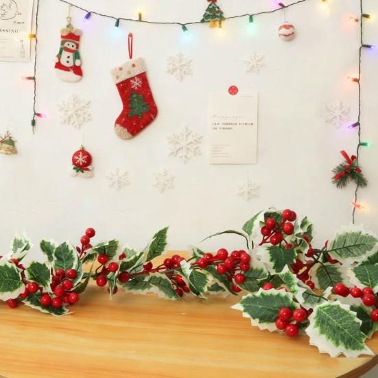 Christmas Garland Artificial Red Berry/Norfolk Pine Garland for Winter Fireplace Indoor Outdoor Holiday Decor