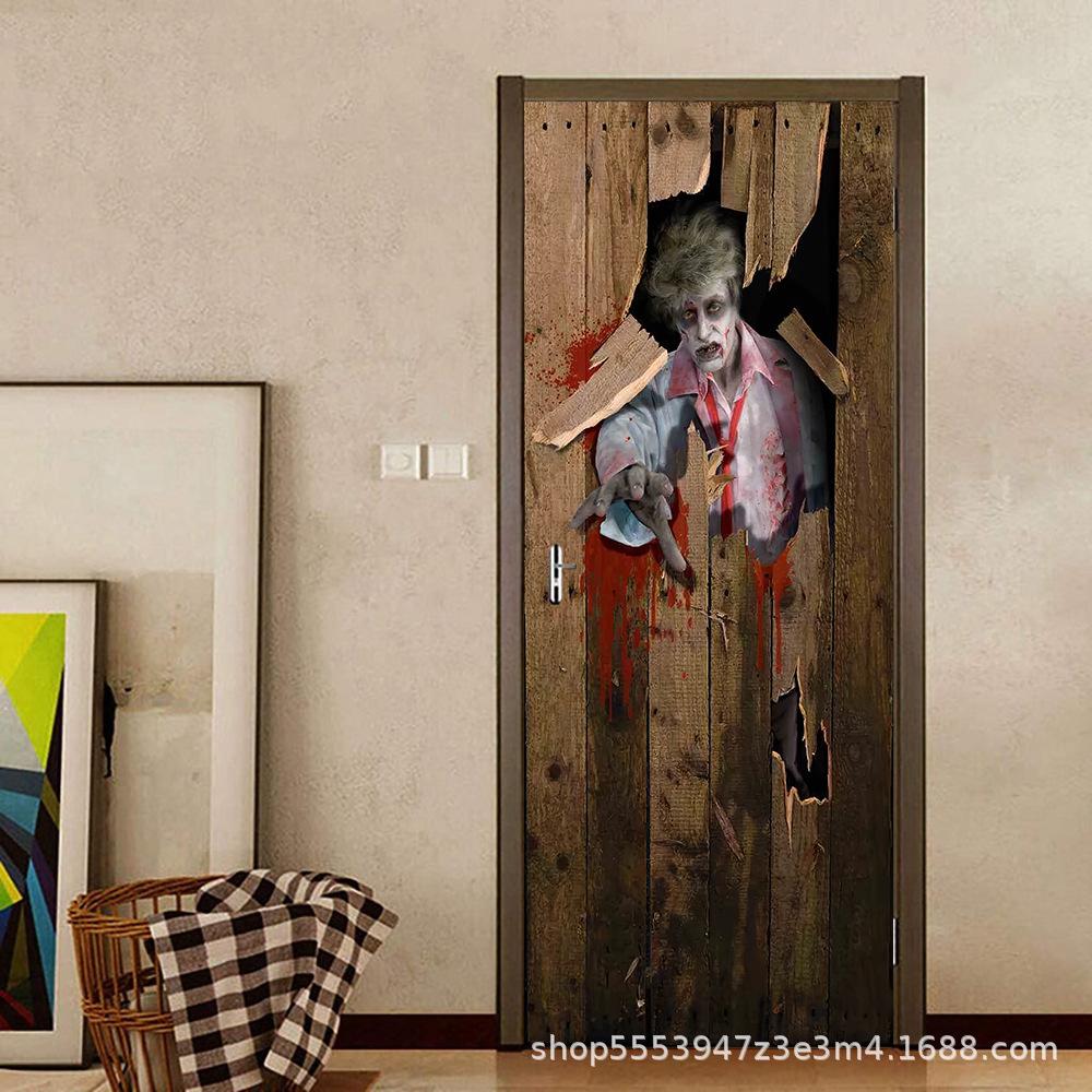 Halloween Horror Nun Thriller Door Stickers Removable Vinilos Para Puertas Adhesive Wallpaper Art Murals for Doors Bibliotheque Modern Home Decor