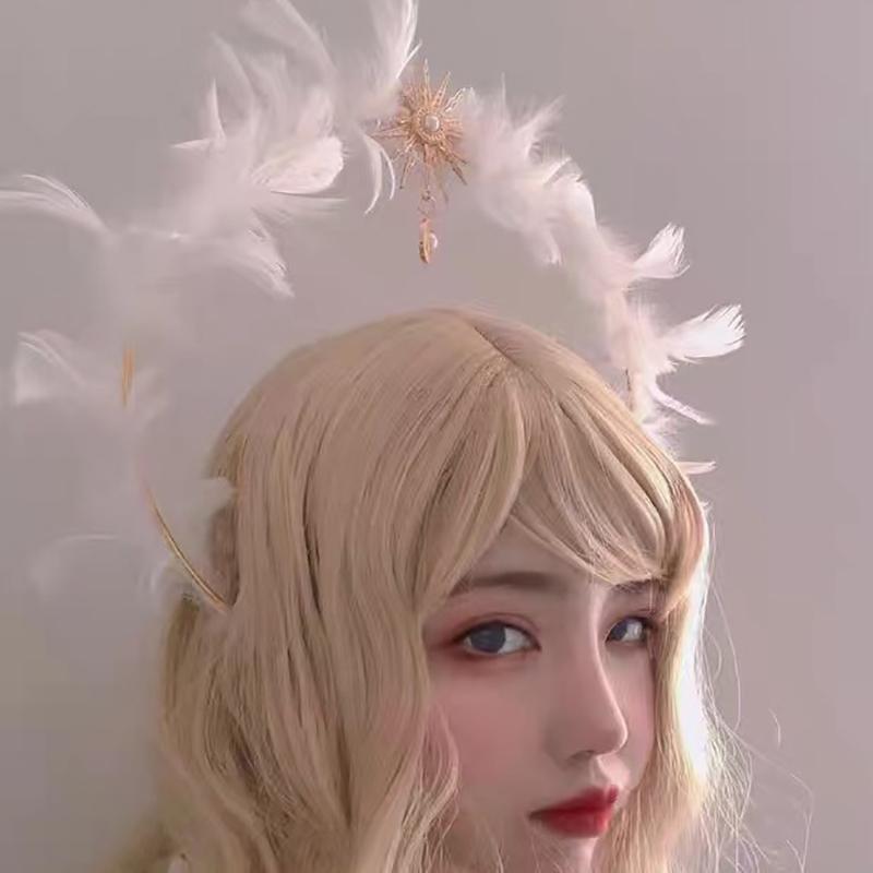 1 Set White Wings Feather Lolita Goddess Halloween Christmas Costume Accessory For Women And Girls Party Dress Up Angel Headband