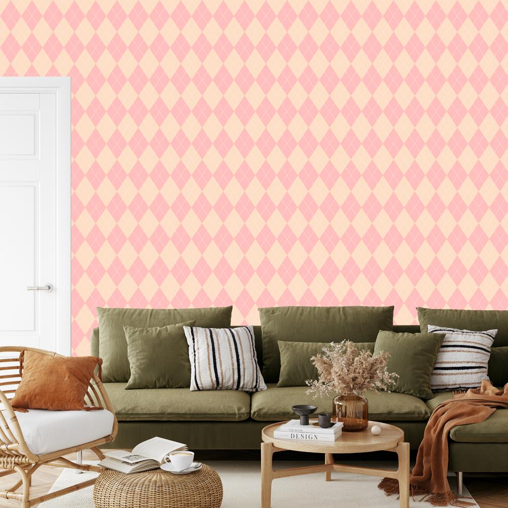 Pastel Diamonds Wallpaper Coral and Cream for Living Room and Bedroom 50x1000