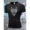Men's Compression Shirt Quick Dry Black Gym T-Shirt White Tribal Wolf Head Print Workout Sportswear