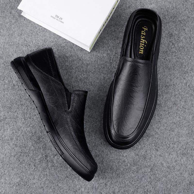 Fashion Spring Autumn Men's Leather Casual Shoes Soft Leisure Flats Daily Slip-on Loafers Outdoor Non-slip Flat Men Driving Shoes Men