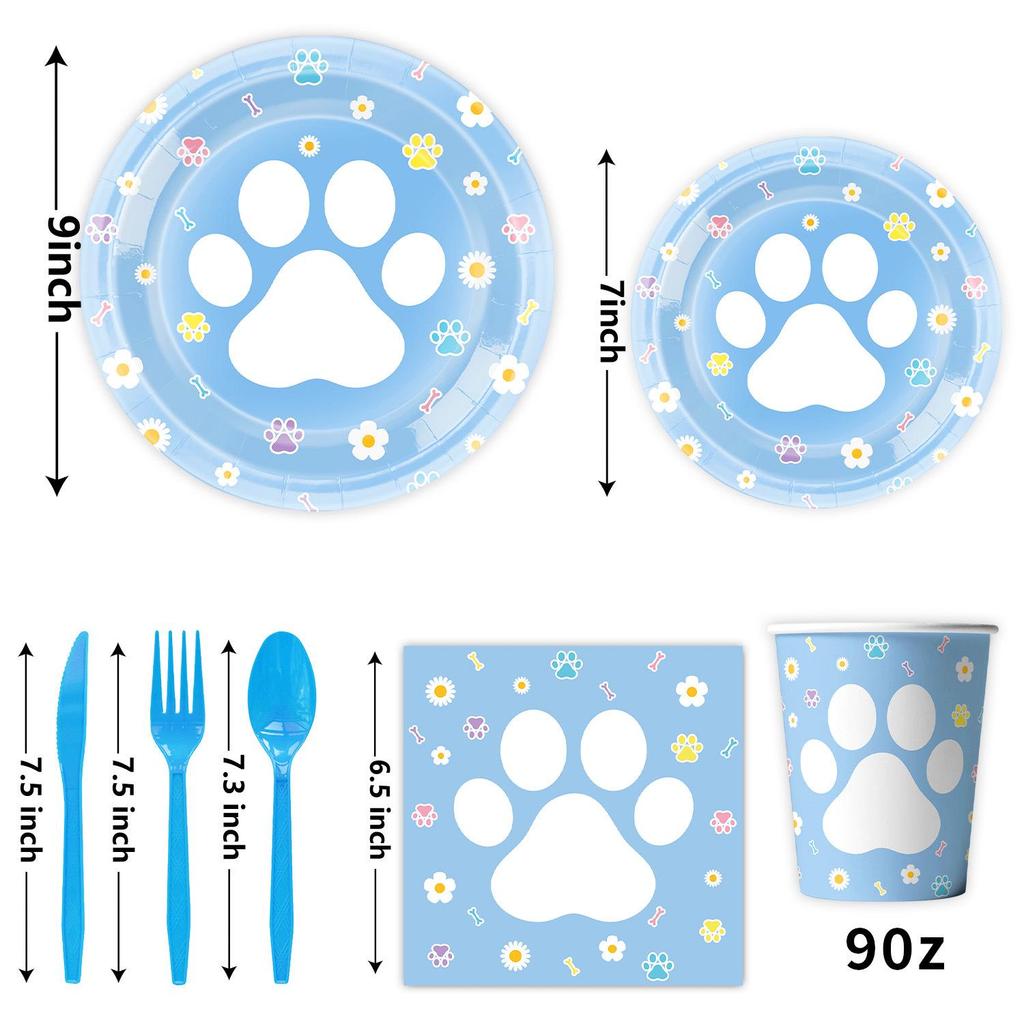 Blue and Pink Dog Paw Birthday Party Disposable Tableware Set