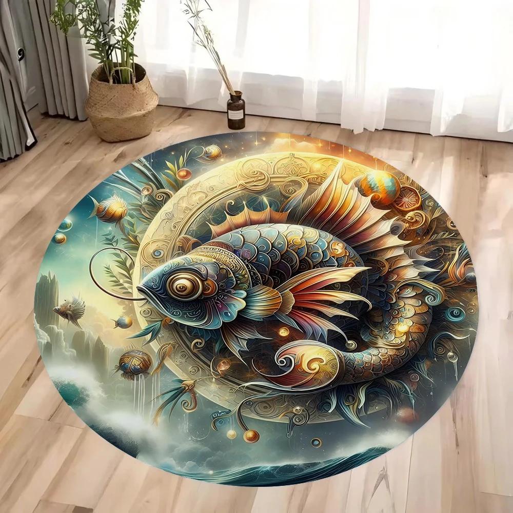 

Twelve Zodiac Print Round Rugs Kids Room Floor Mats Non-Slip Living Room Rugs Washable Flannel Carpet for Home Decor Mat 60cm