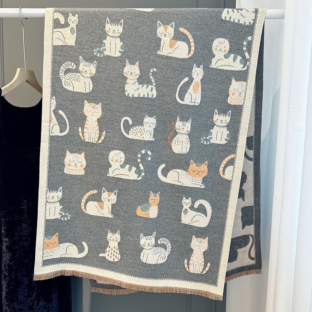 New Double-sided Contrasting Color Jacquard Scarf Women's Winter Warm Fashion Shawl Outer Shoulder and Neck Protection