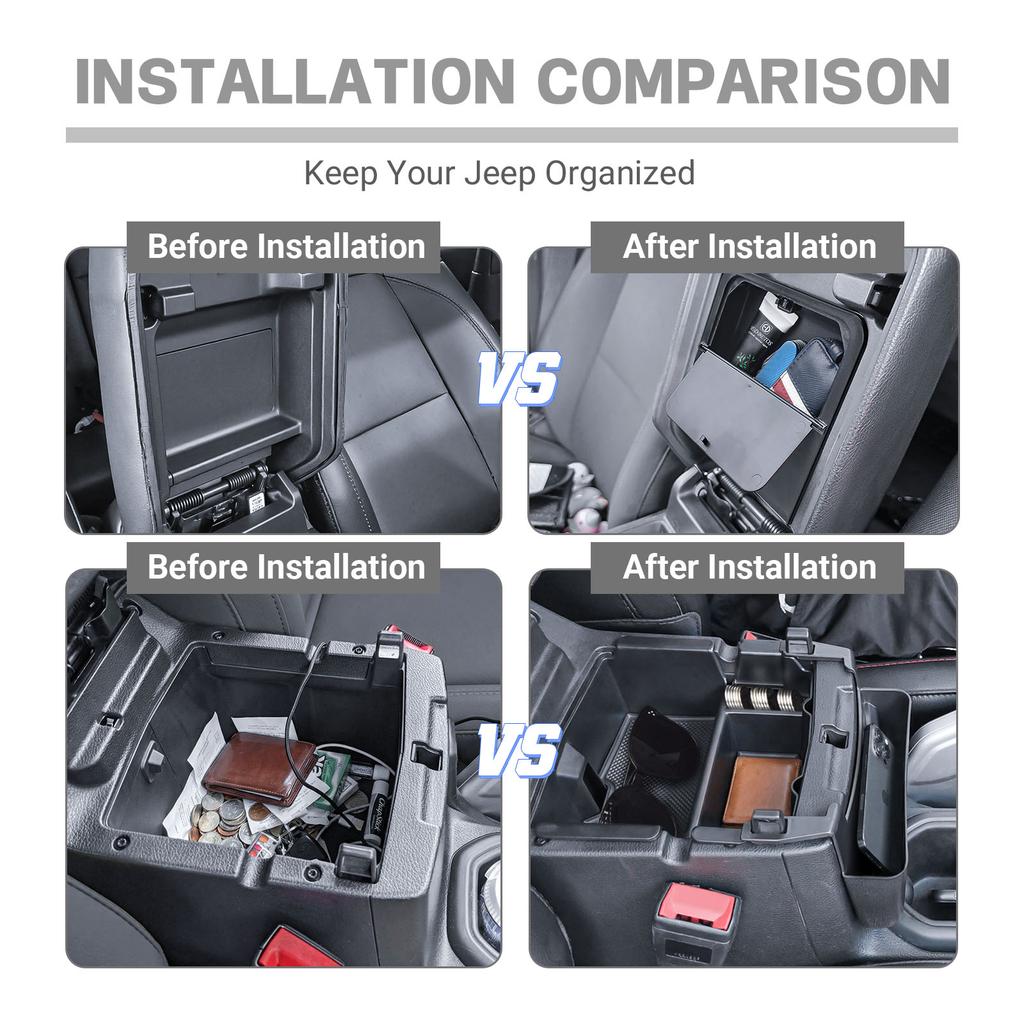 3PCS Center Console Organizer for Jeep Wrangler JL JLU 4xe 2018-2026 & Gladiator JT 2020-2026 Gear Shift Hanging Armrest Car Box