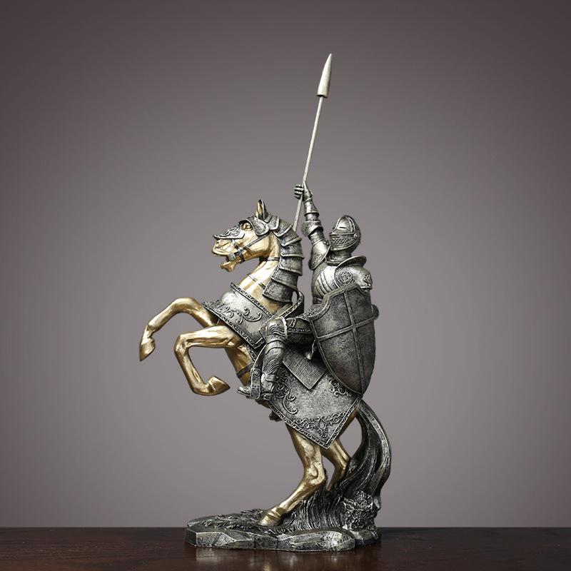 Nordic Luxury Knight and Horse Ornament: Elegant Chinese Style Decor for Living Room or Office