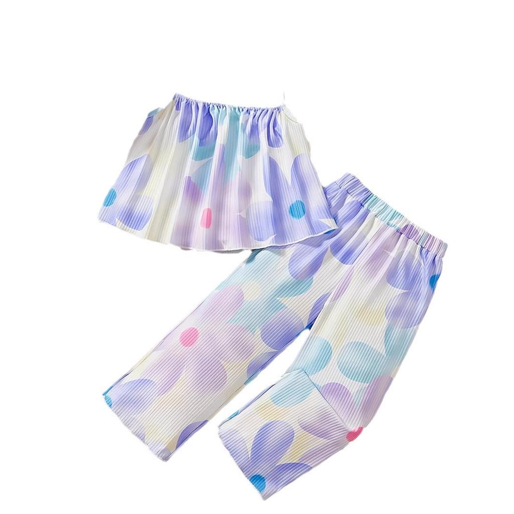 Girls Fashion Set Summer Children Tie Dye Halter Pants Summer Casual Two-piece Set