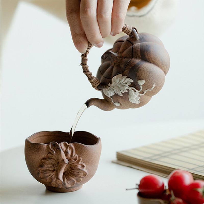 160ml Chinese High Grade Ceramic Teapot Handmade Pumpkin Tea Pot Beauty Tea Infuser Pottery Kettle Household Tea Set Teaware
