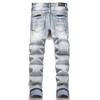 New Style Trendy Streetwear Youth Blue Distressed Patch Embroidered Elastic Slim Fit Mens Jeans 3849