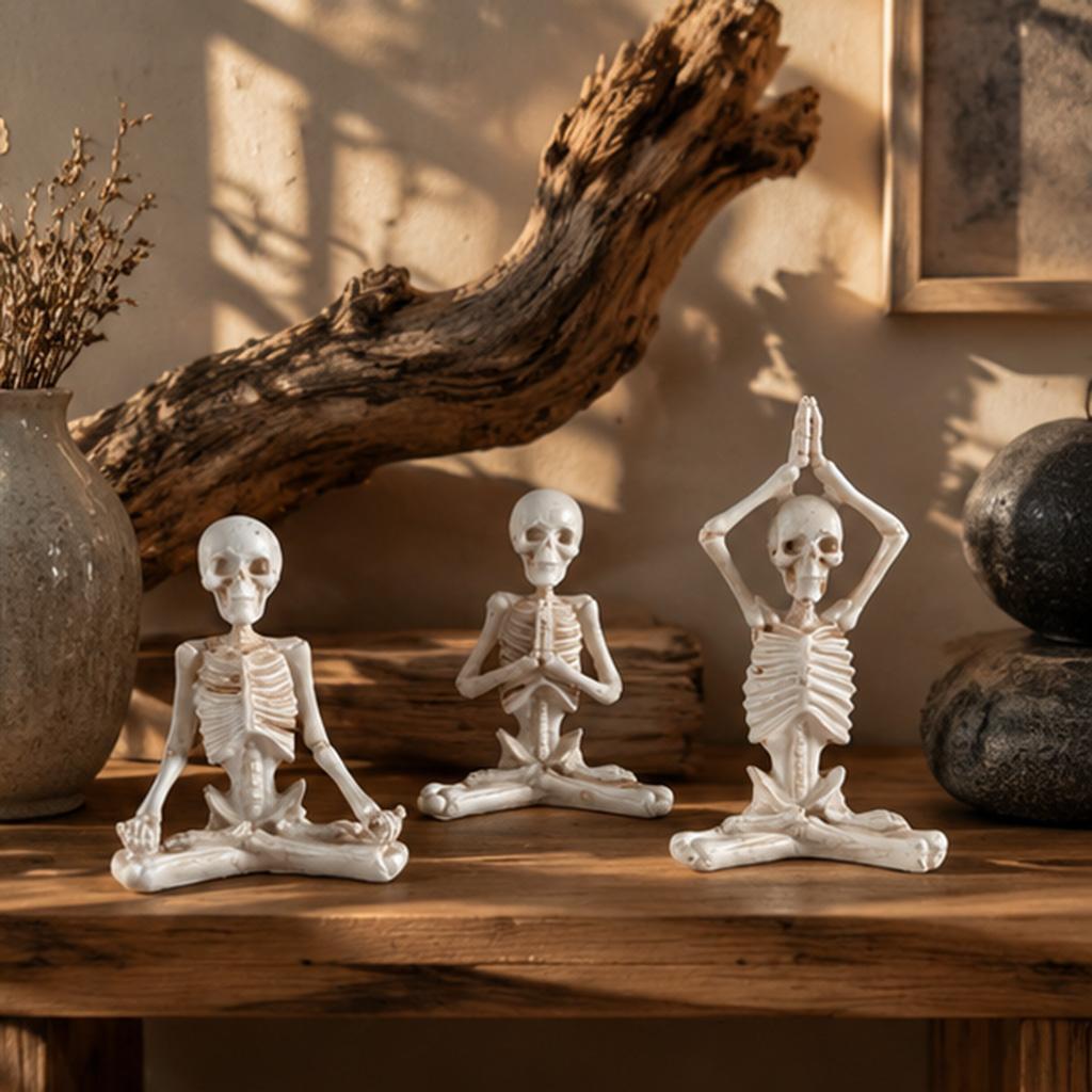 Skelett Yoga Figur Harz Meditation Statue Gotische Dekoration Zen Schädel Pose Schreibtisch Ornament Halloween Geschenk