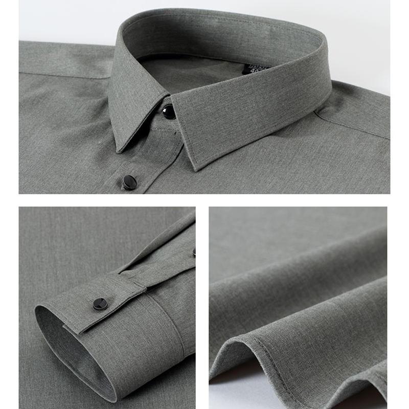 New 2023 Solid Mens Office Shirts Long Sleeve Bamboo Fiber Stretch Business Male Tops Without Chest Pocket