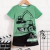 2-Piece Boys Casual Summer Outfit Set, Monster Truck Print Versatile Short Sleeve Tee & Shorts Set