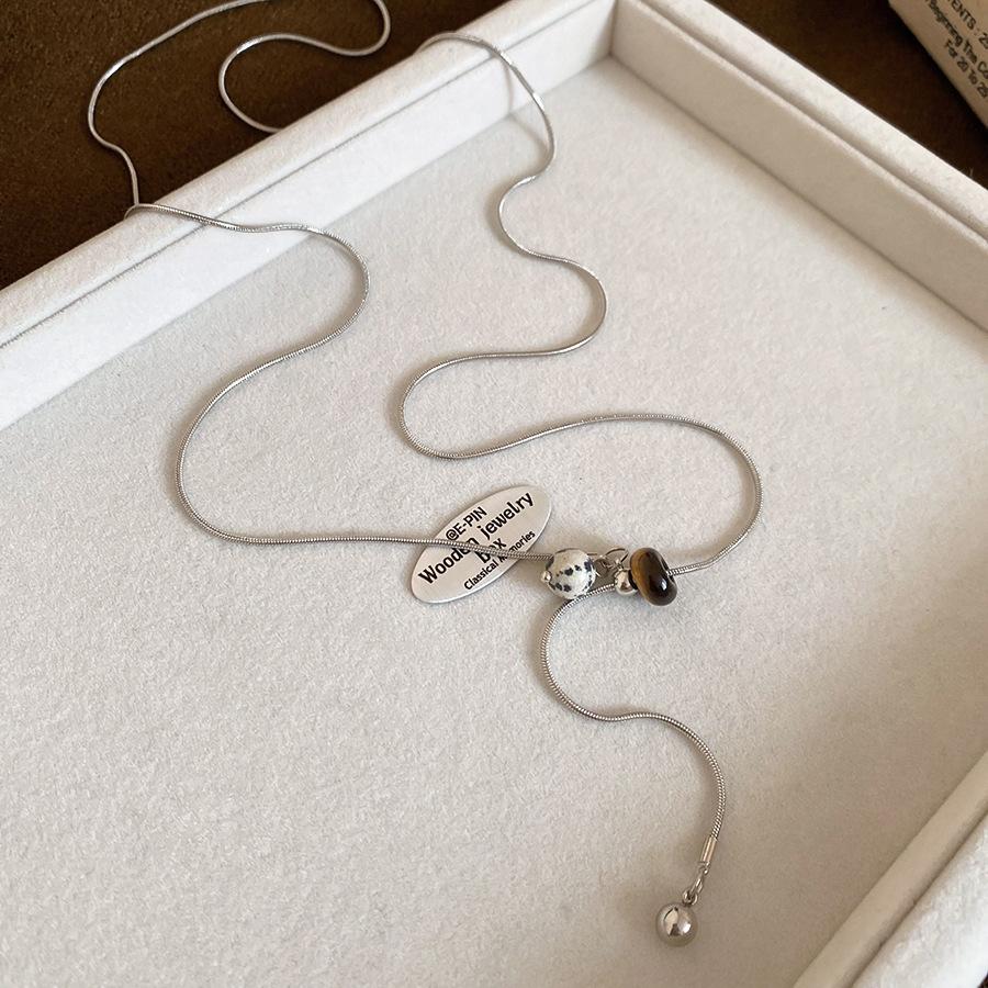 Stainless Steel Tiger's Eye Geometric Pendant Necklace Casual Commuter Versatile Sweater Chain Light Luxury Items