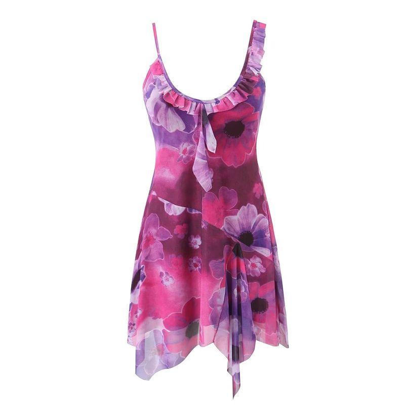 

Fashion Holiday Sexy Asymmetrical Slip Dress Mesh Rose Red(High quality) S