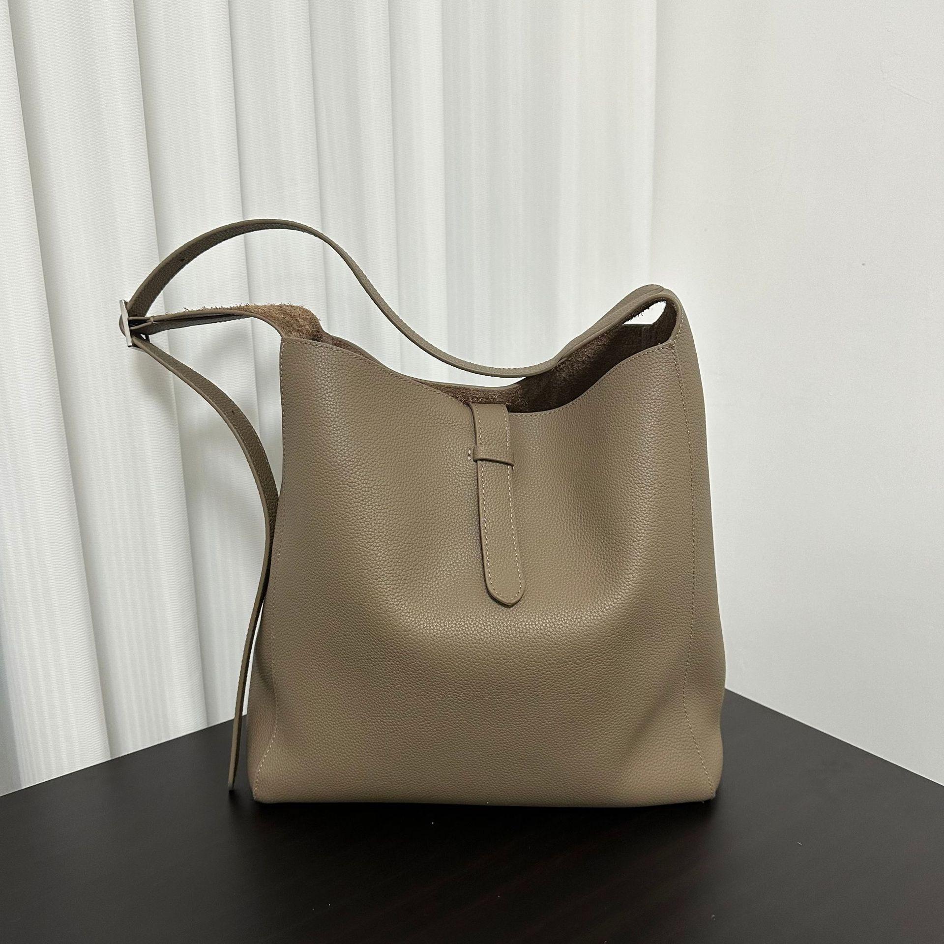 

Черная кожаная сумка-тоут Niche в минималистичном стиле, сдержанная сумка-ведро Hobo Underarm, большая вместимость, высококачественная женская сумка 30x10x32cm серый