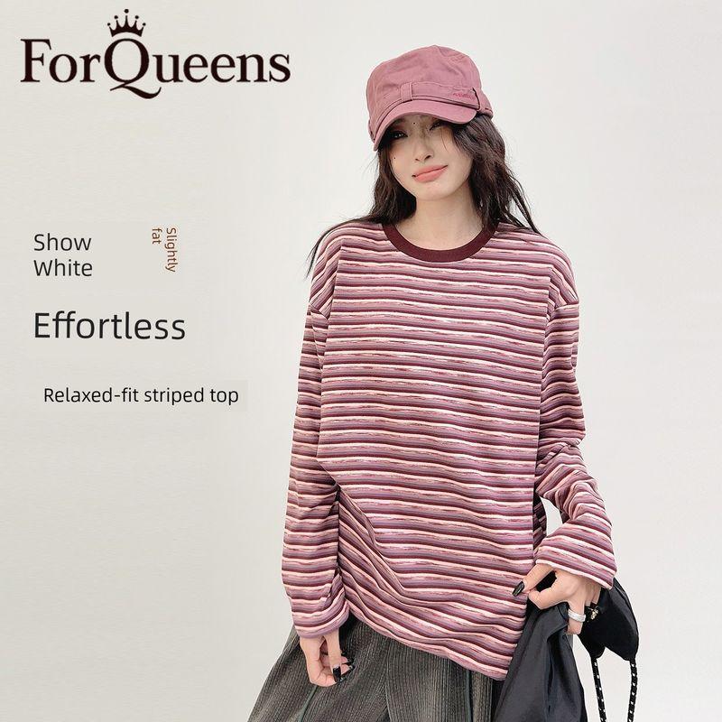 

Fan Queen Plus Size Women s Milk Fufu Stripes Tops Slightly Oversized Girls Double-Sided Brushed Fleece Soft Inner Bottoming Shirt Pink and Purple Stripes XL