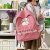 Kawaii Checkered Nylon Backpack with Fluffy Poodle Embroidery Sweet Style Women's School & Daily Bag