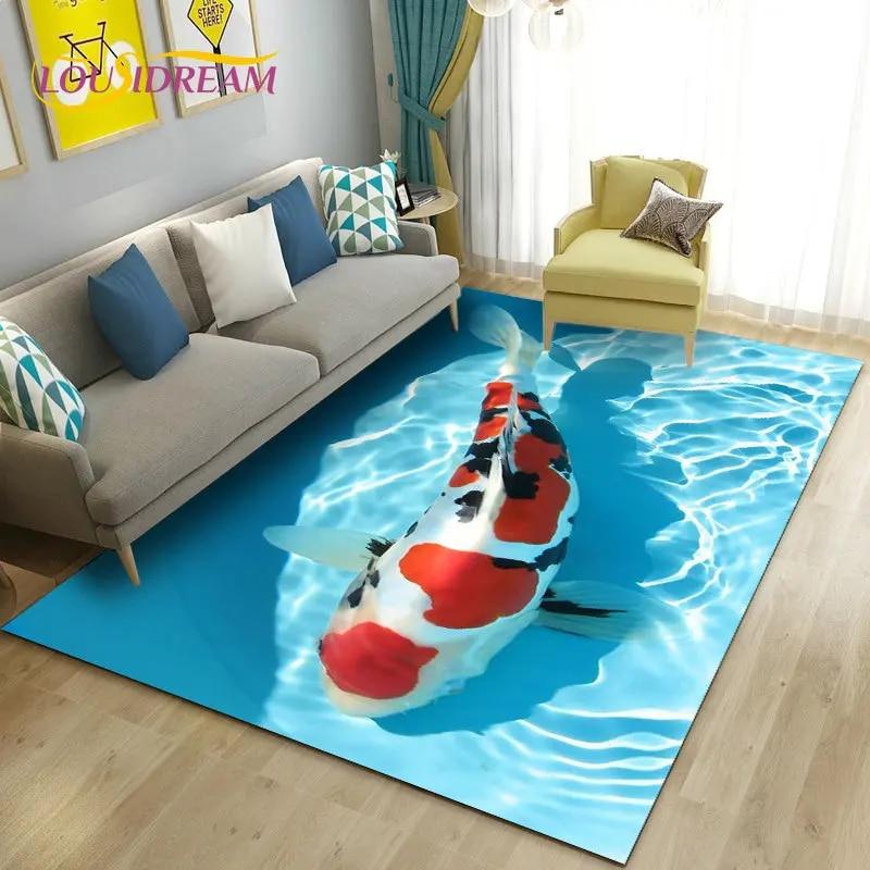 3D Fish Golden Arowana Betta Fish Area Rug,Carpet Rug for Living Room Bedroom Sofa Doormat Decor,Kid Play Non-slip Floor Mat