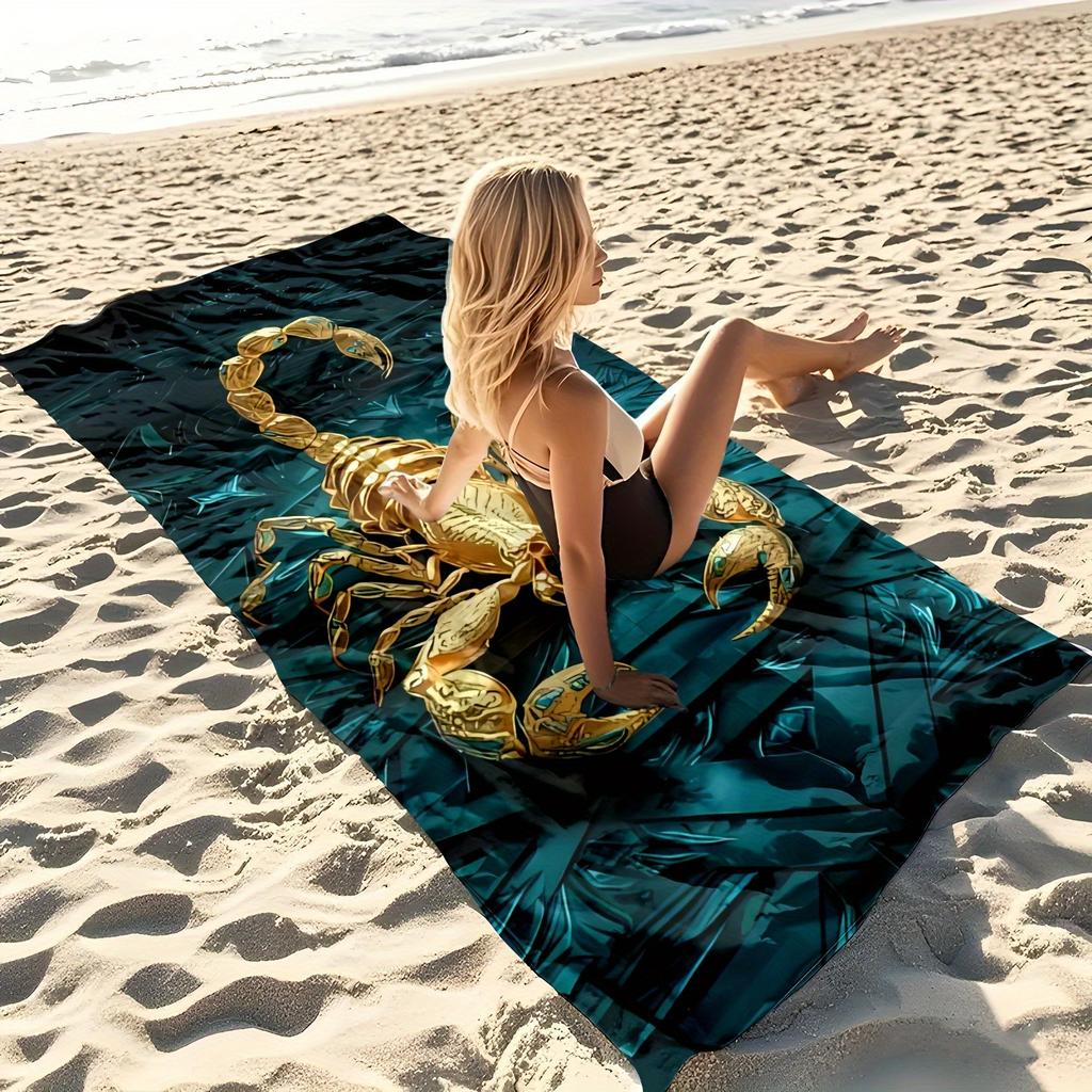 Golden Scorpion Beach Towel - Large Quick-Dry Microfiber, Sand & Sun Protection, for Swimming, Yoga, Modern Cartoon Design