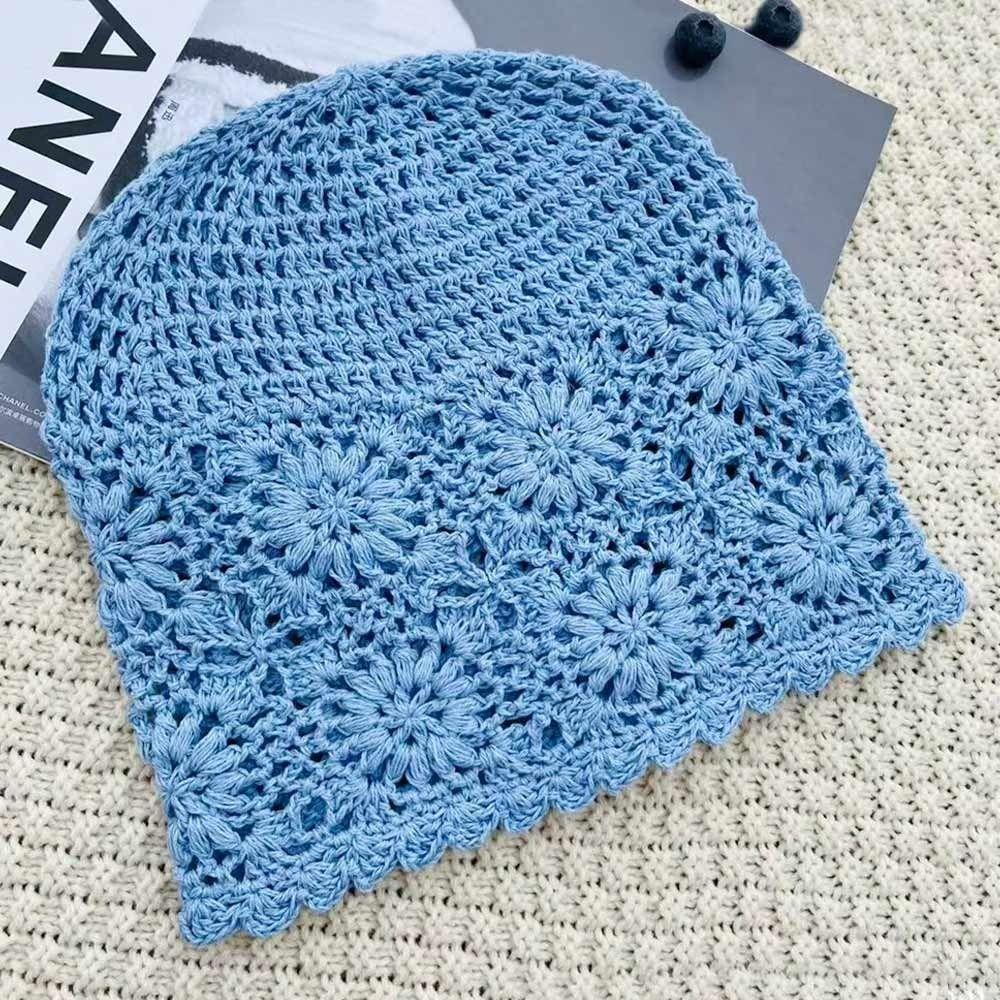 Bonnet tricoté creux à fleurs, pare-soleil respirant, Skullies, pour femme