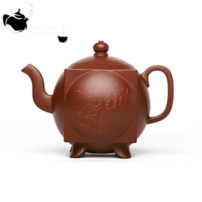 Yixing Lila Tontopf Hundert Augen Alt Lila Ton Quadratisch Antikes Kung Fu Teeset Chinesische handgemachte Teekanne Großes Fassungsvermögen 300 ml