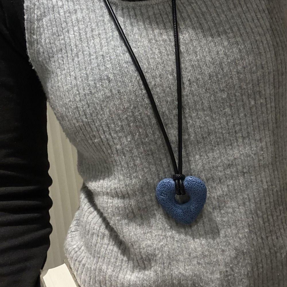 Ins Volcanic Stone Heart Necklace Elegant Personalized Sweater Chain  Sweater Decor