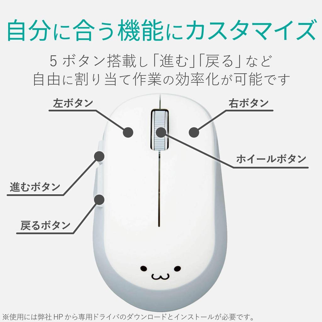 Elecom Wireless Mouse (Receiver Included), Medium Size, 5 Buttons (Back and Forward Buttons), BlueLED, EPRIM, White, M-DY13DBXWH