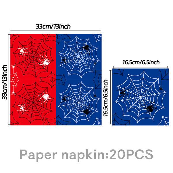 Rood en Blauw Spinnen Verjaardagsfeest Decoratieset: Banner, Krullen, Trekbloemen, Poster, Frietbakjes.