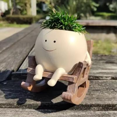 Kreativer Schaukelstuhl/Schaukel Gesicht Blumentopf Garten Töpfe Niedliche Harzkopf Pflanzgefäße Heim Gartenzubehör für Innen- und Außenpflanzen