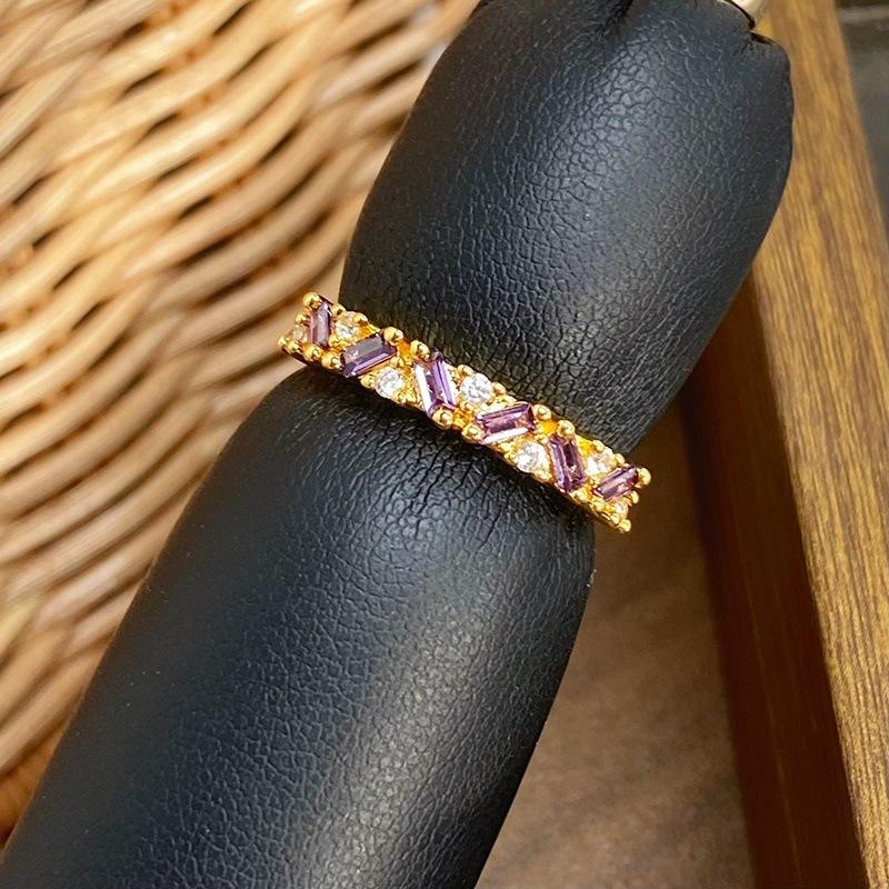 [Golden Diamond Dream] Medieval Vintage Narrow Version Full Of Diamonds Zir*****Pen Ring Geometric Super Fairy Stacked Ring