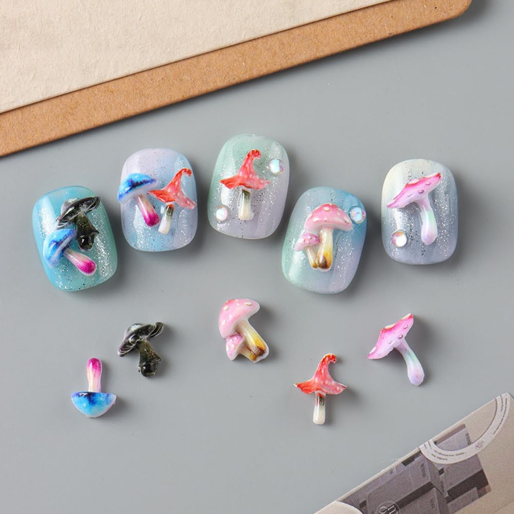 3D Cartoon Mushroom Nail Charms Set Cute Resin Nail Decor For Women Ideal For Diy Nail Art Party Everyday Manicure Decoration