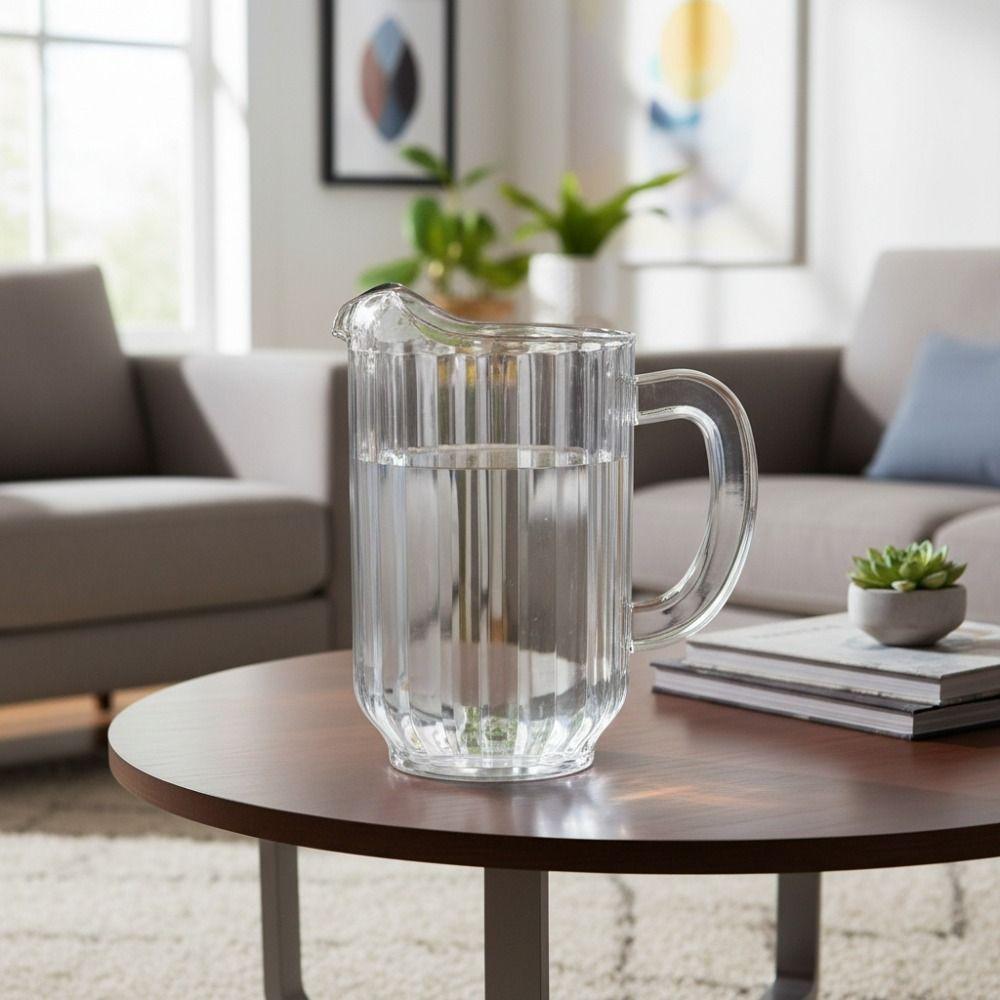 Transparent Striped Drink Pitcher Heat Resistant Cold Water Kettle Juice Jug  Dinning Table