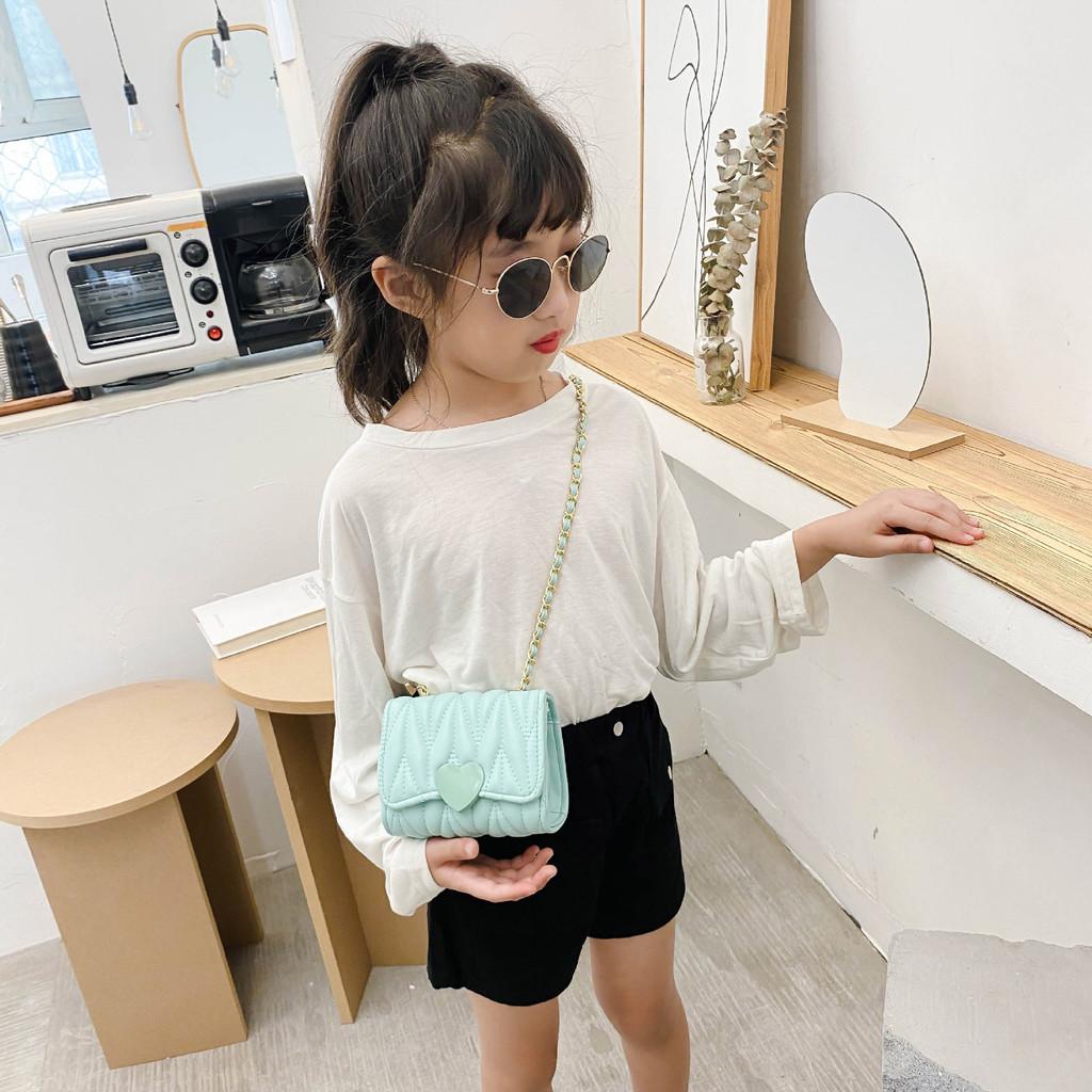 Heart Color Solid Shape Children Mini Chain Shoulder Bag Checkered Pattern Girls