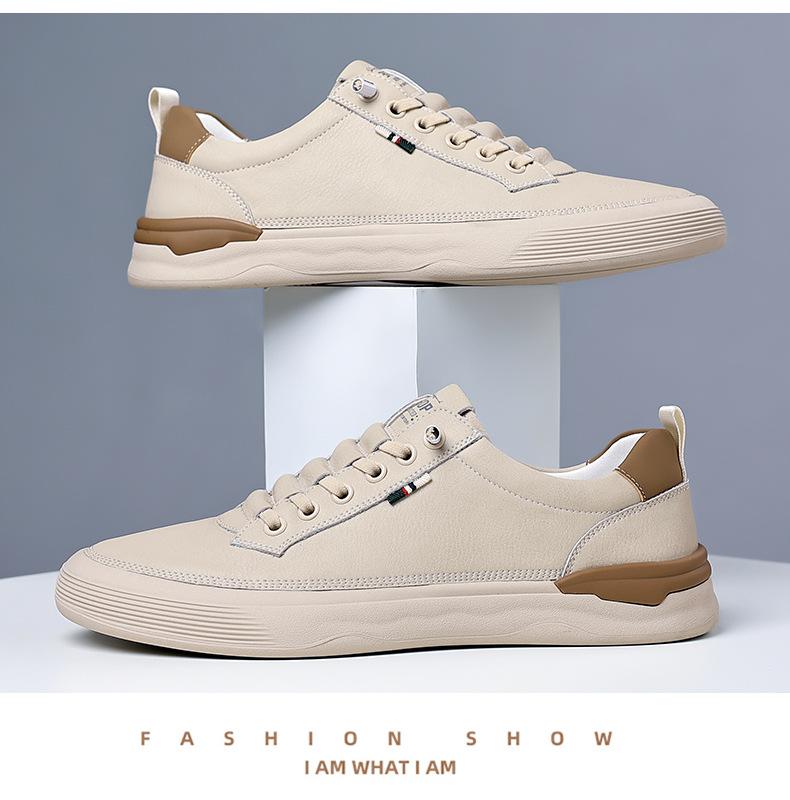 New Shoes for Men Genuine Leather Casual Shoes White Flat Skateboard Shoes Youth Street Cool Slip-on Sneakers