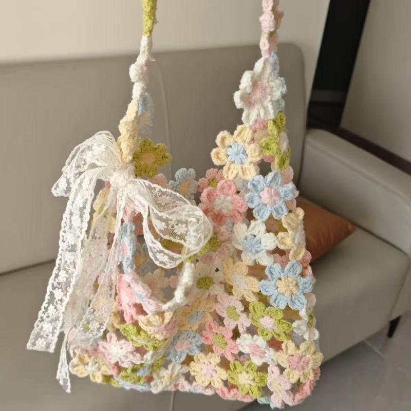 Spring flower bag wool hand-woven material bag crochet crochet DIY gift to pass the time bustling bag