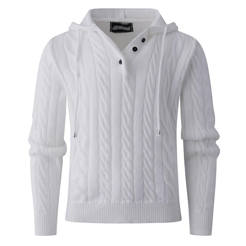 

Autumn And Winter Men S Solid Color Casual Sweater Green Men S Loose Hooded Knitted Bottoming Shirt M белый