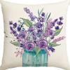 Plant and Flower Linen Pillowcase Purple Lavender Printed Pillow Cushion Cover Home Sofa