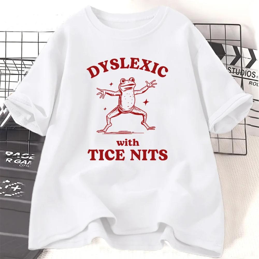 T-shirt Dislessico Con Pidocchi Tice Donna Uomo Divertente Rana T-shirt Grafica Femminile T-shirt Cotone Unisex Casual Manica Corta Maglietta Vestiti