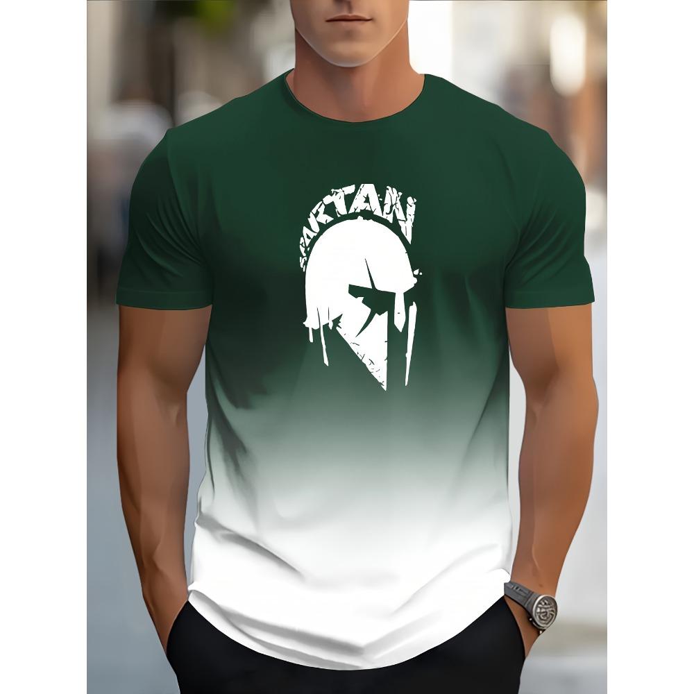 Casual Gradient Color Short Sleeve Top Fashion Men's Spartan Graphic Print T-shirt Oversized Breathable Muscle Crew Neck T Shirt