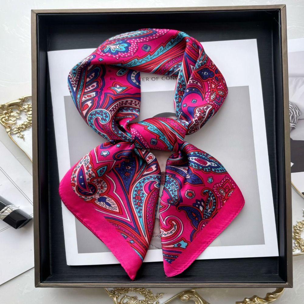 Luxury Print Imitation Silk Square Scarf Thin Hair Scarf Headband New Neck Tie Shawl Wraps  Women