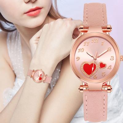 Damen-Armbanduhr mit Herz-Zifferblatt, kratzfest, Kunstleder, für Mädchen, lässige Armbanduhr für Reisen