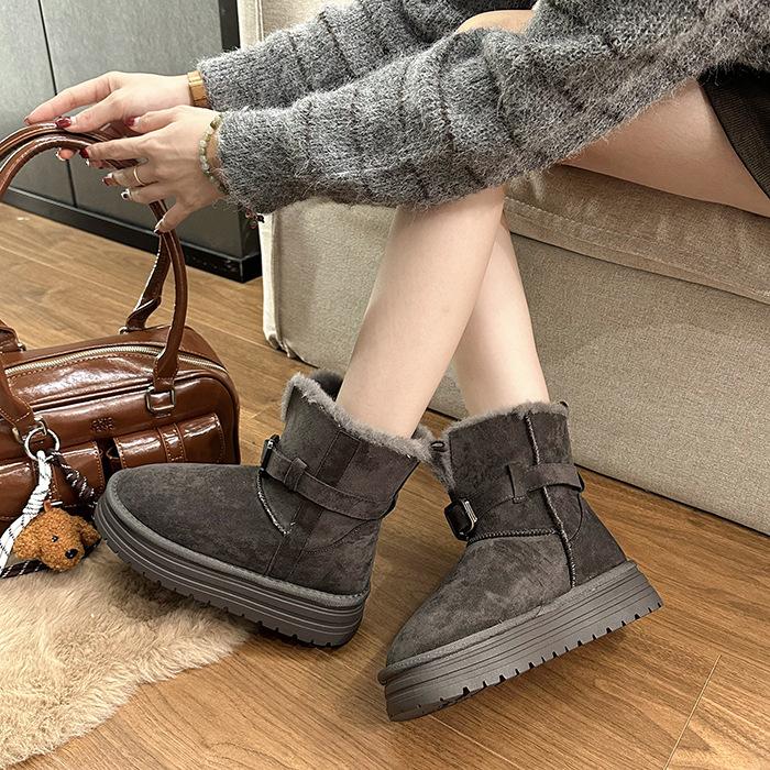 Warm Flip Plush Thick-soled Medium Tube Snow Boots for Women To Increase Their Height In Winter 2025 New Fluffy Thickened Cotton Shoes