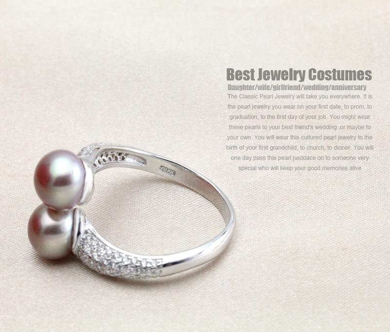 

Real 925 Sterling Silver Double Pearl Rings Woman,White Natural Freshwater Pearl Ring Adjustable Wife Mother Anniversary Gift